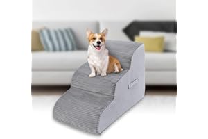 VHASO High Density Foam Dog Stairs Steps, 17.8’’ Non-Slip Extra Wide Deep Pet Steps for Beds Or Couches, for Injured or Older Pets Dogs and Cats with Joint Pain, 3-Tiers (Grey)