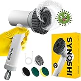 SYNOSHI | Electric Spin Scrubber, Power Cleaning Brush with 3 Replaceable Heads, Cordless Waterproof Scrubber Dual Speed, Per