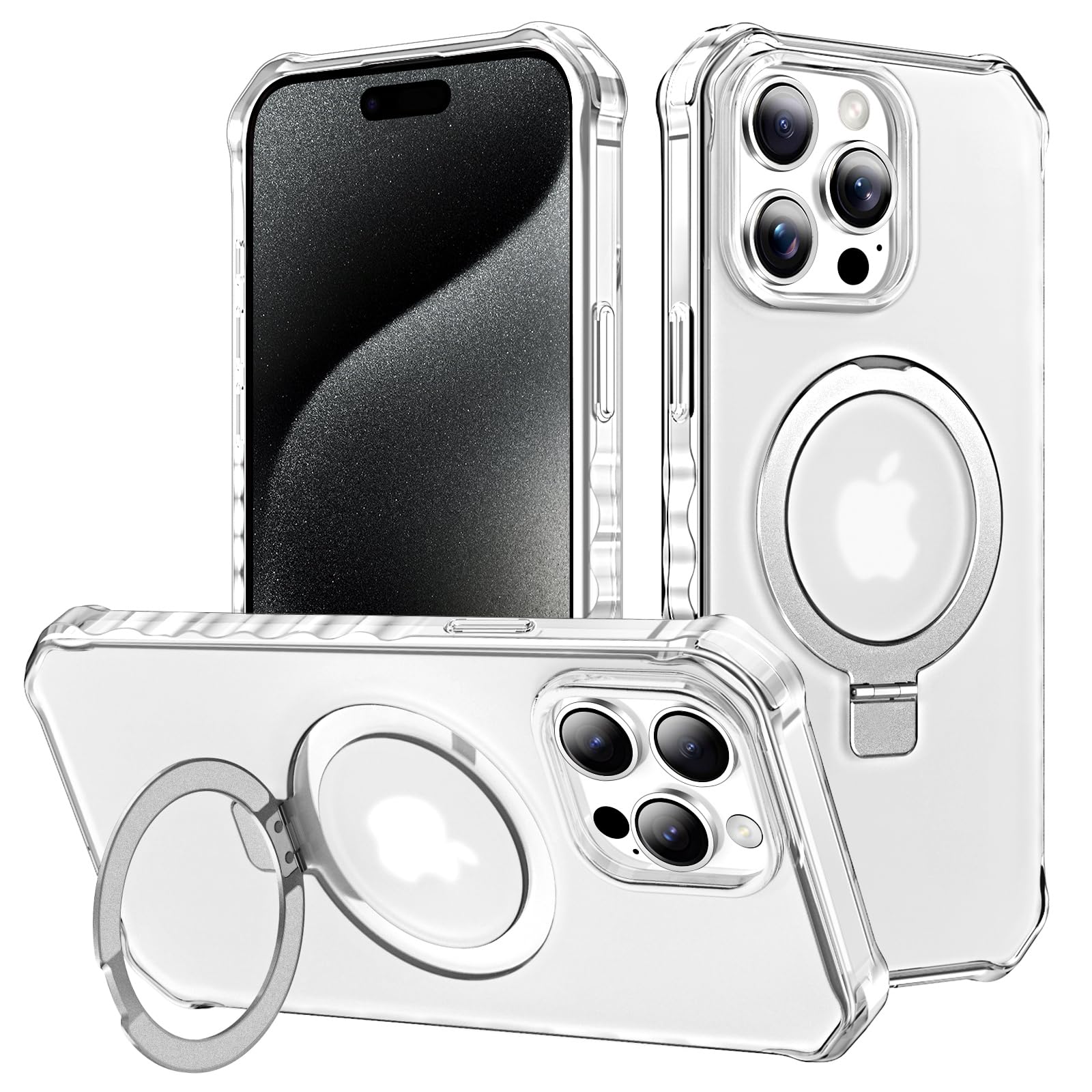 Photo 1 of Lufanbis Designed for iPhone 15 Pro Max Case with Magnetic Stand, [Military Grade Drop Protection][Wave Frame Shape] Slim Matte Back Shockproof Phone Cover for iPhone 15 Pro Max 6.7'', White