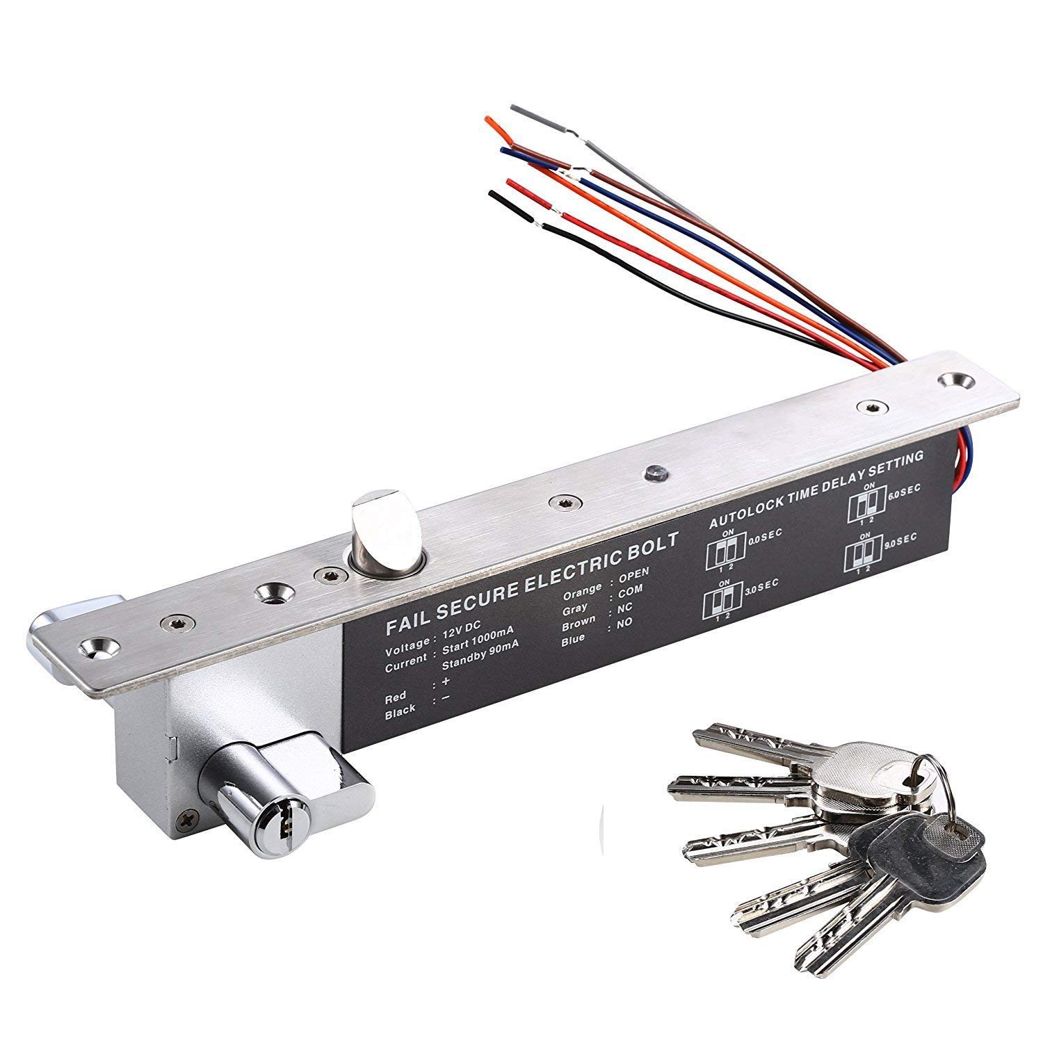 UHPPOTE Fail Secure NO Electric Latch Bolt Lock W/Cylinder Knob for Wooden Meal Glass Door