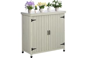 FTCBNet Outdoor Potting Bench with Metal Work Top - Waterproof Garden Storage Cabinet, Wooden Tool Station Shed for Backyard, Patio, Lawn Gardening (Gray, 18" D x 37" W x 39" H)