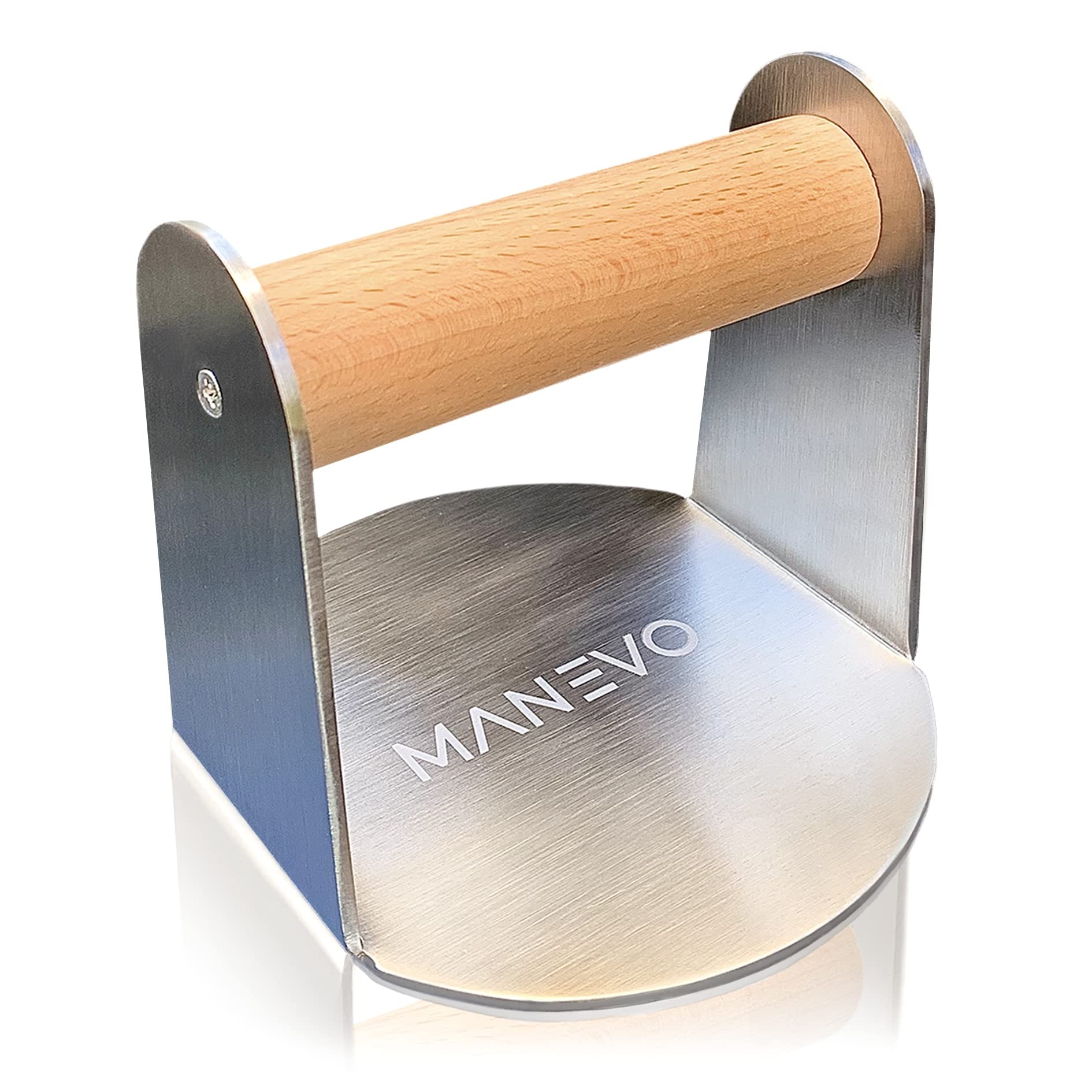 MANEVO Burger Smasher | Premium Stainless Steel Burger Press for Smashed Hamburgers | Grill Press and Burger Weight for Smash Burger | Round Flat Base