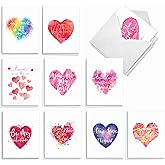 The Best Card Company - 20 Assorted Valentine's Day Cards Bulk (4 x 5.12 Inch) - Boxed Greetings (10 Designs, 2 Each) - Line Heart AM3182VDG-B2x10