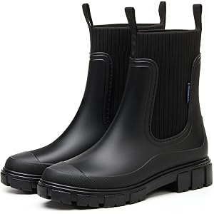 XZV Rain Boots Women Short Ankle Chelsea Boots | Womens Rubber Garden Shoes, Fashion Work Booties, Waterproof, Lightweight, N
