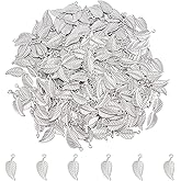 UNICRAFTALE 400Pcs 0.8mm Hole Stainless Steel Leaf Pattern Pendant Foliage Hollow Charms Drop Dangle Earrings Metal Plant Charm for DIY Bracelet Necklace Jewelry Making