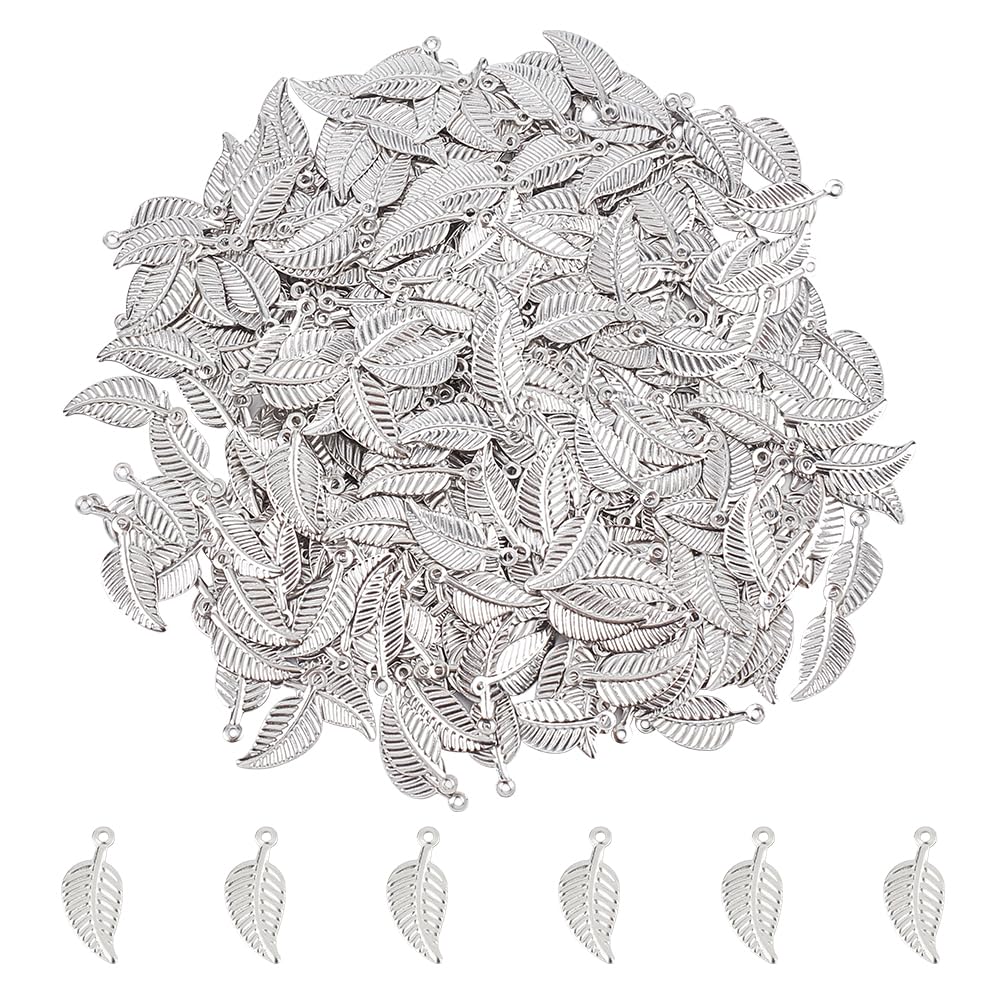 UNICRAFTALE 400Pcs 0.8mm Hole 304 Stainless Steel Leaf Pattern Pendant Foliage Hollow Charms Drop Dangle Earrings Metal Plant Charm for DIY Bracelet Necklace Jewelry Making — image 1