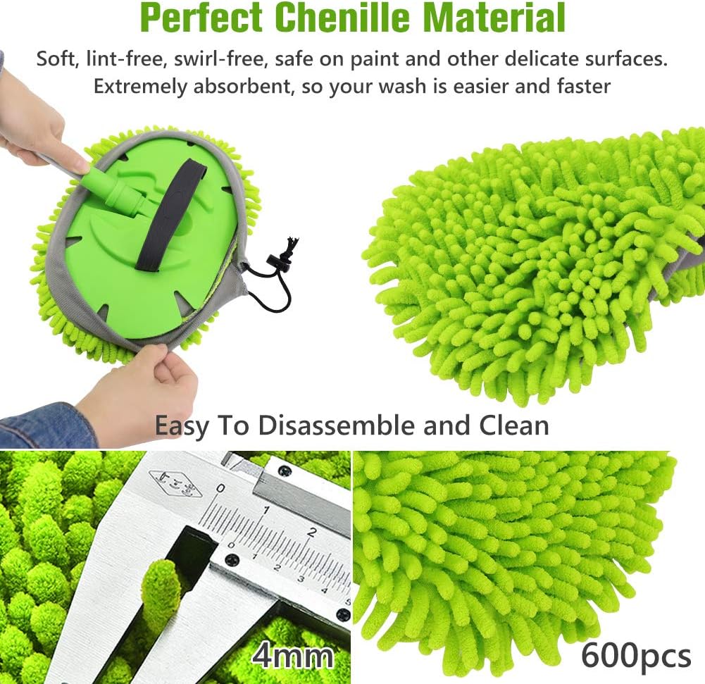 2 in 1 Chenille Microfiber Car Wash Brush Mop Mitt with 45" Aluminum Alloy Long Handle, Car Cleaning Kit Brush Duster, Not Hurt Paint Scratch Free Cleaning Tool Dust Collector Supply for Washing Truck: Automotive