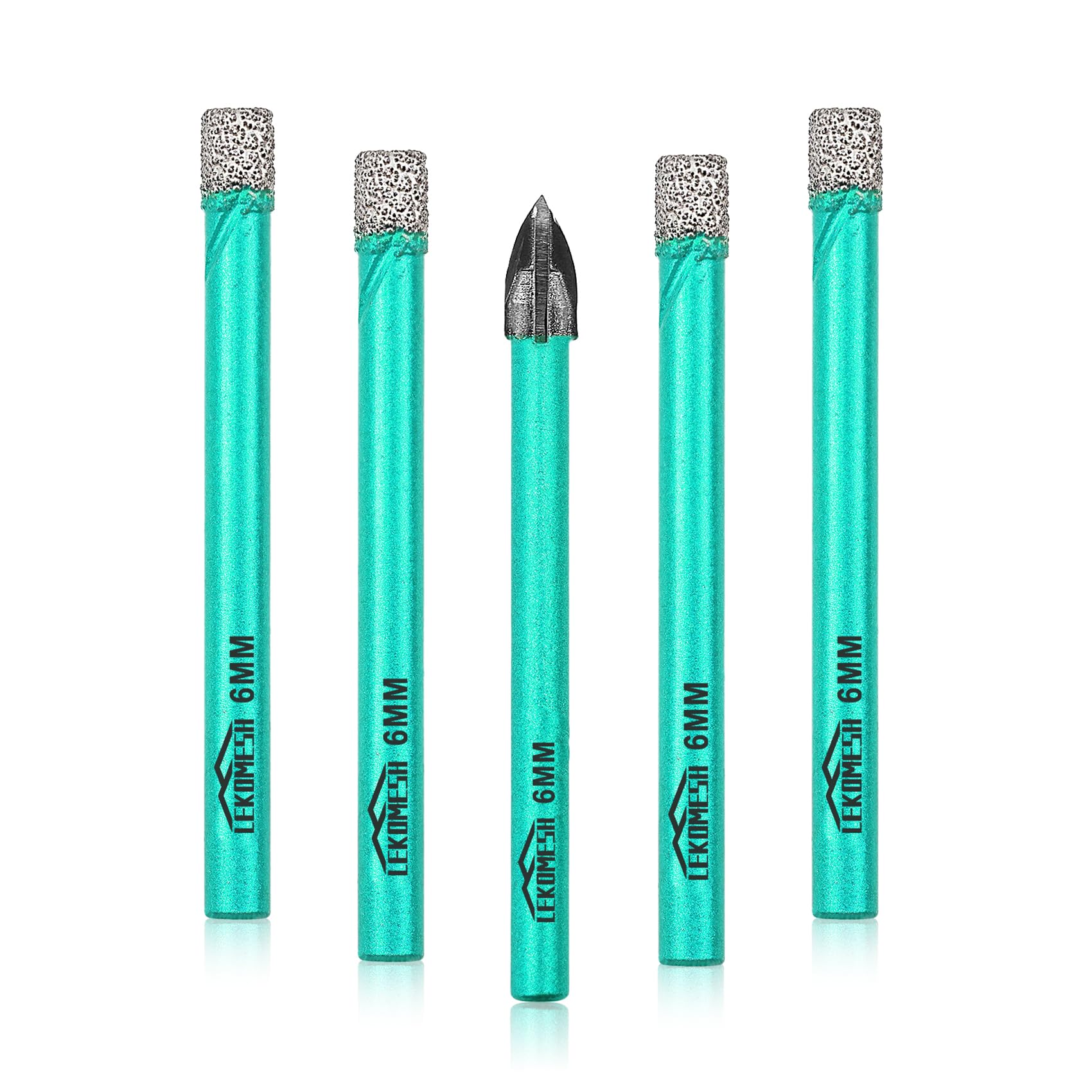 LEKOMESH Diamond Drill Bit Kit - 4pcs 6MM Diamond Hole Saw & 1pc 6MM Carbide Drill with Round Shank for Porcelain Tile Drill Bits for Ceramic Marble Granite Stone Quartz