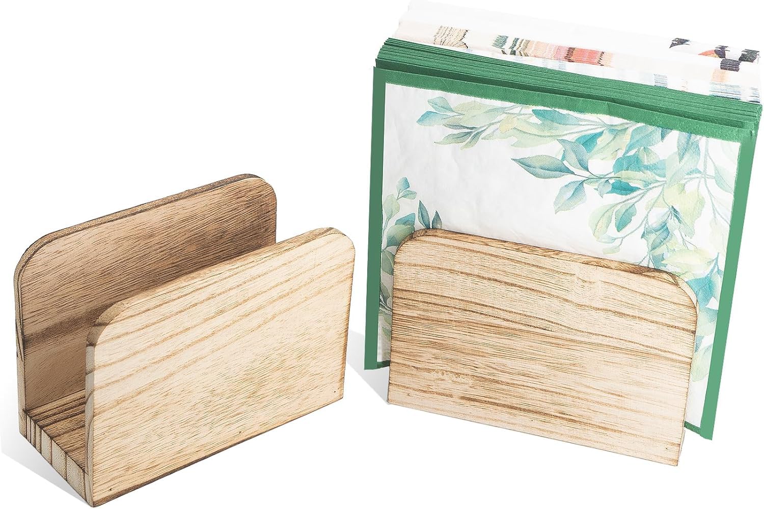 Photo 1 of 2 Pcs Napkin Holder for Table, Wood Farmhouse Napkin Holder Standing Napkin Dispenser for Kitchen Dining Room Restaurant Hotel Cafe Bar, Rustic Kitchen Room Table Decor(5.5"x 2.5"x 4") - Brown