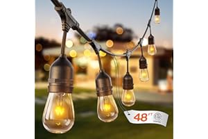 addlon 48 FT Outdoor String Lights Commercial Grade Weatherproof Strand, 18 Edison Vintage Bulbs, 15 Hanging Sockets (3 Spare Bulbs), ETL Listed Heavy-Duty Decorative Christmas Lights for Patio Garden