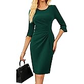 GRACE KARIN Work Dresses for Women 2025 3/4 Sleeve Sheath Business Dress Ruched Bodycon Office Cocktail Dress