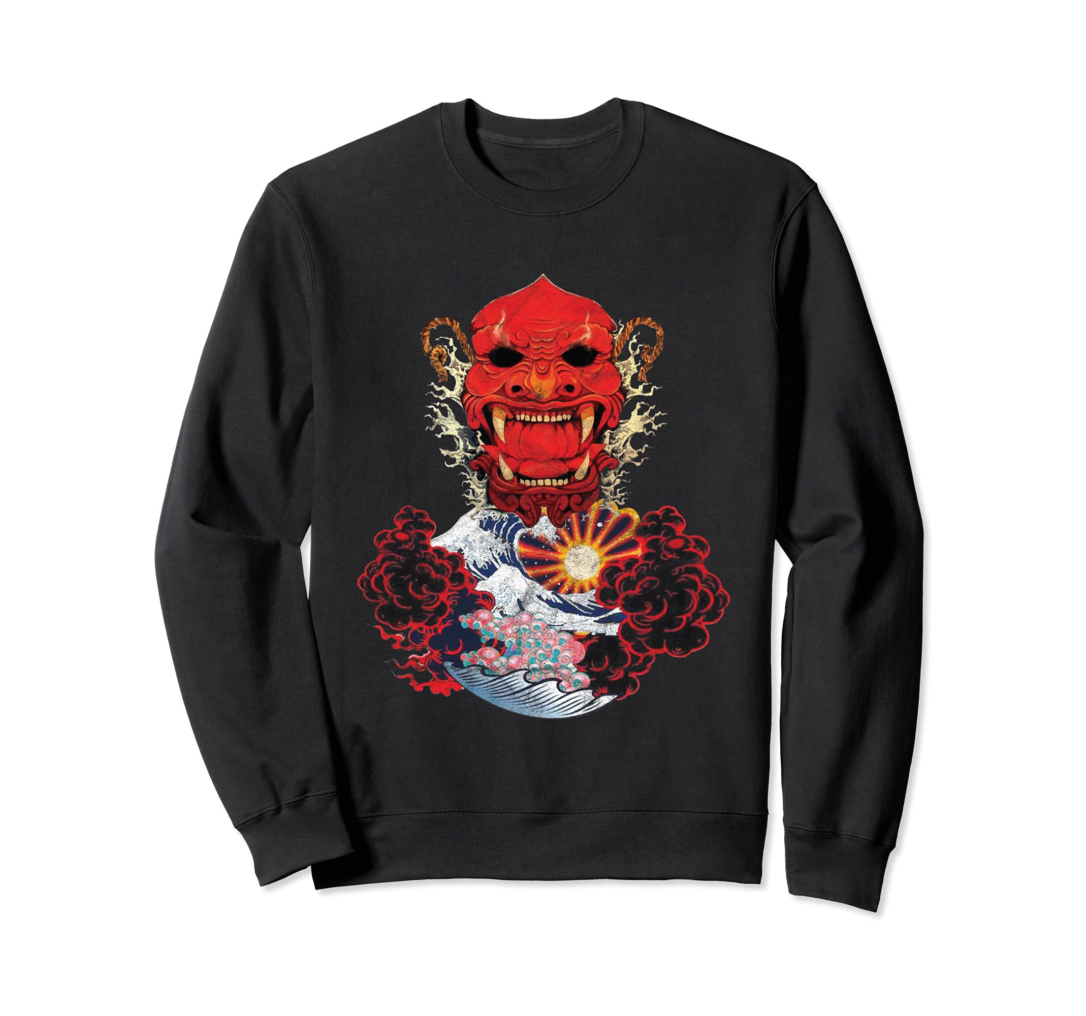 Japanese Red Samurai Oni Mask Ogre Kanagawa Wave Demon Sweatshirt