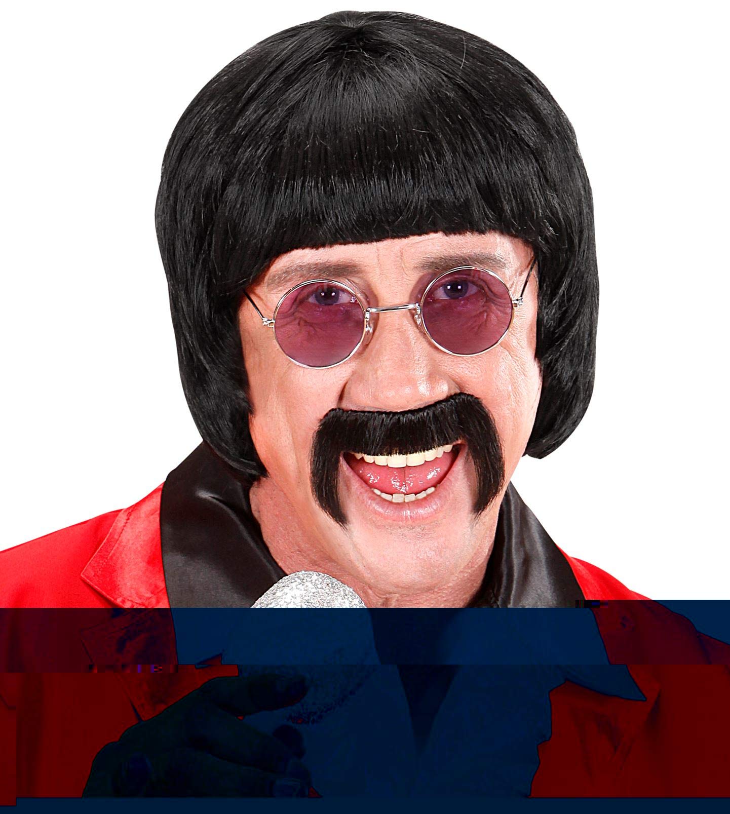 Mens 60s Music Man withTash - Black Wig for Hair Accessory Fancy Dress