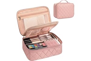 OCHEAL Makeup Bag, Cute Makeup Organizer Bag Make up Bag for Toiletry Cosmetics Accessories with Divider and Brushes Compartments, Makeup Travel Case Cosmetic Bags Women Girls -Nude Pink