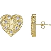 14K Gold Plated Rough Textured Cookie Nugget Earrings For Women Nugget Stud Cubic Zirconia CZ Heart Shape Gold Studs Earrings