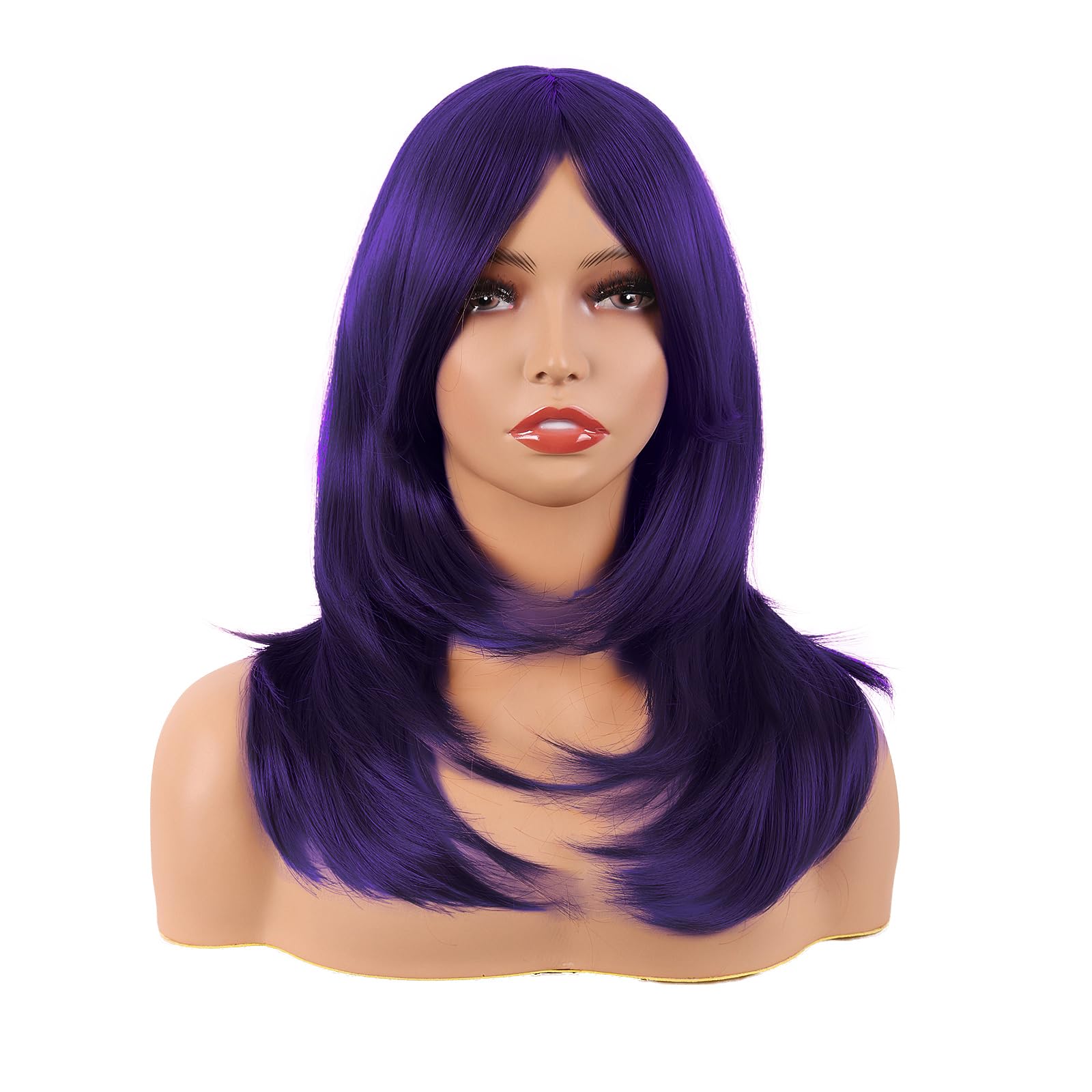 MapofBeauty 20 Inch/50 cm Long Layered With Bangs Straight Synthetic fiber Shoulder Length Hair for Daily Use or Party Wig (Dark Purple) — image 1