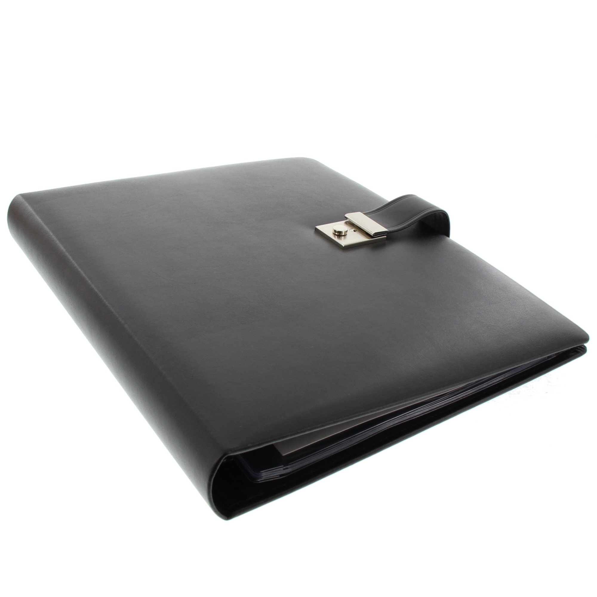 goldbuch 54958 Document Folder for DIN A4 Documents, Ring Binder with 5 Pockets, Expandable Organiser with Lock, Genuine Leather Organiser Folder, Approx. 29 x 36 cm, Black