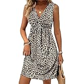 VKEGNIO Twist Front V Neck Ruffle Sleeveless Dress for Women Sexy Elegant Club Party Tunic Dress Casual Vacation Mini Dresses