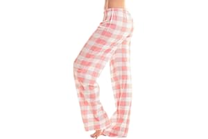 GENERIC Pajama Pants Women 2024 Plaid Casual Trendy Loose Fit with Drawstring High Waist Wide Leg Trousers Plus Size