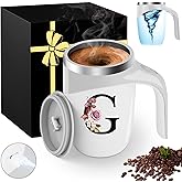 Initial Magnetic Stirring Coffee Mug Stainless Insulated Travel Cup Happy Birthday Personalized Gifts Women Adult Who Have Everything Want Nothing Mom Cool Special Custom Christmas Initial Present,G
