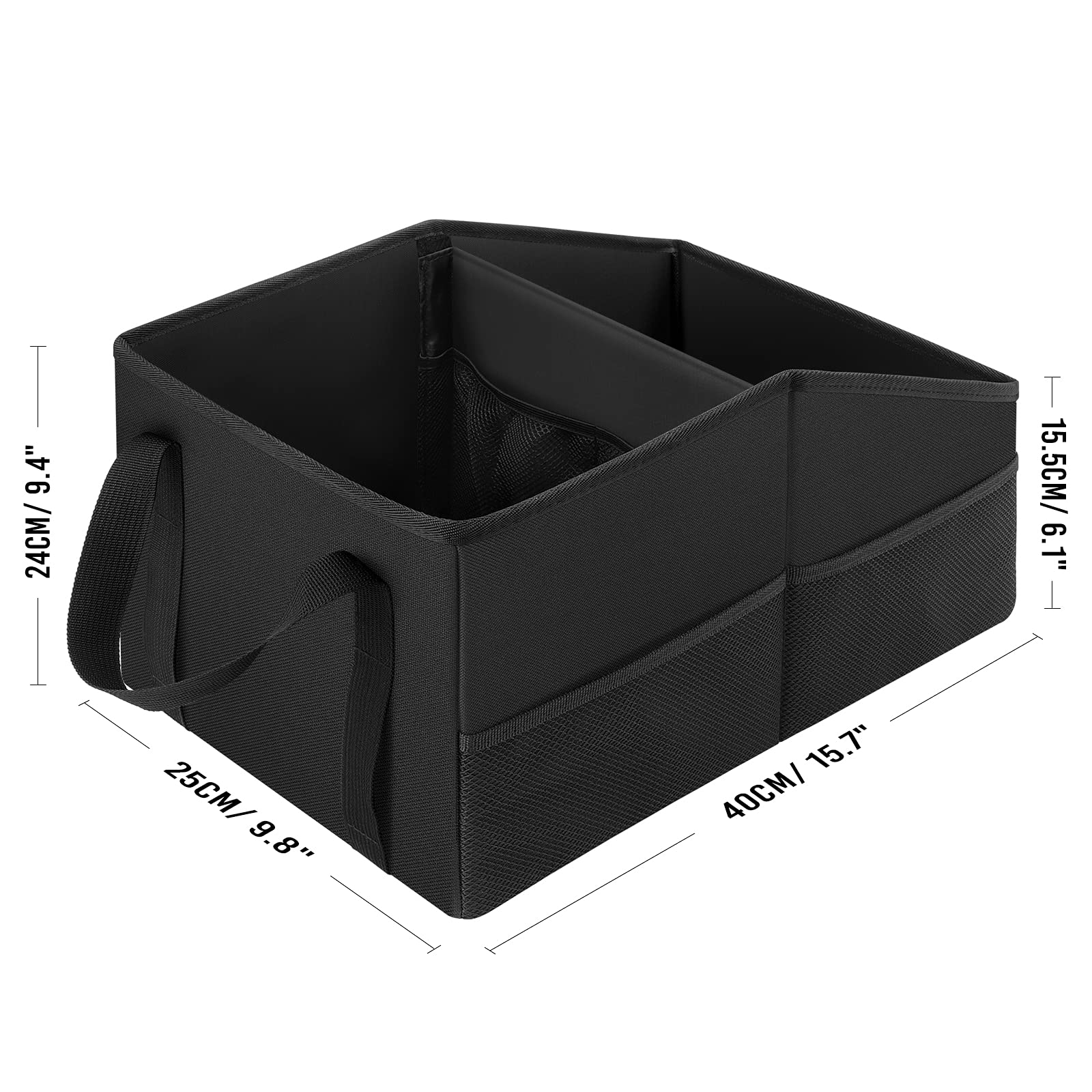 Car Organizer - Automotive Organizer for Front And Back Seat or Floor, Car Caddy Organizer with Divide, Handles and Multiple Mesh Pockets