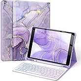 Soke for iPad 9th/8th/7th Generation Case with Keyboard 10.2 Inch-7 Color Backlitght Magnetic Wireless Detachable Folio Keyboard Cover with Pencil Holder for Apple iPad Gen 9/8/7, Violet Marble