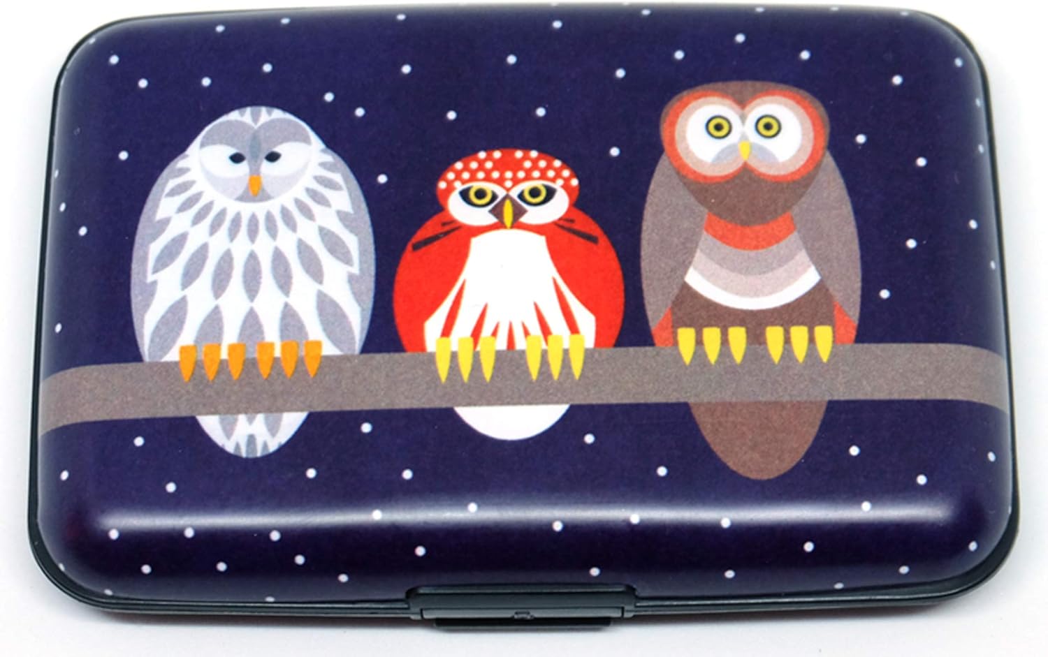 Aluminium RFID Blocking Card Wallet - Credit Card Holder Owls Womens Business Card Holder, Blue Owls, 11 cm x 7 cm x 1.7 cm