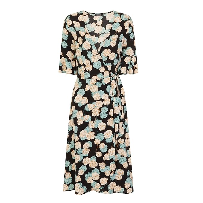 black frill detail wrap dress