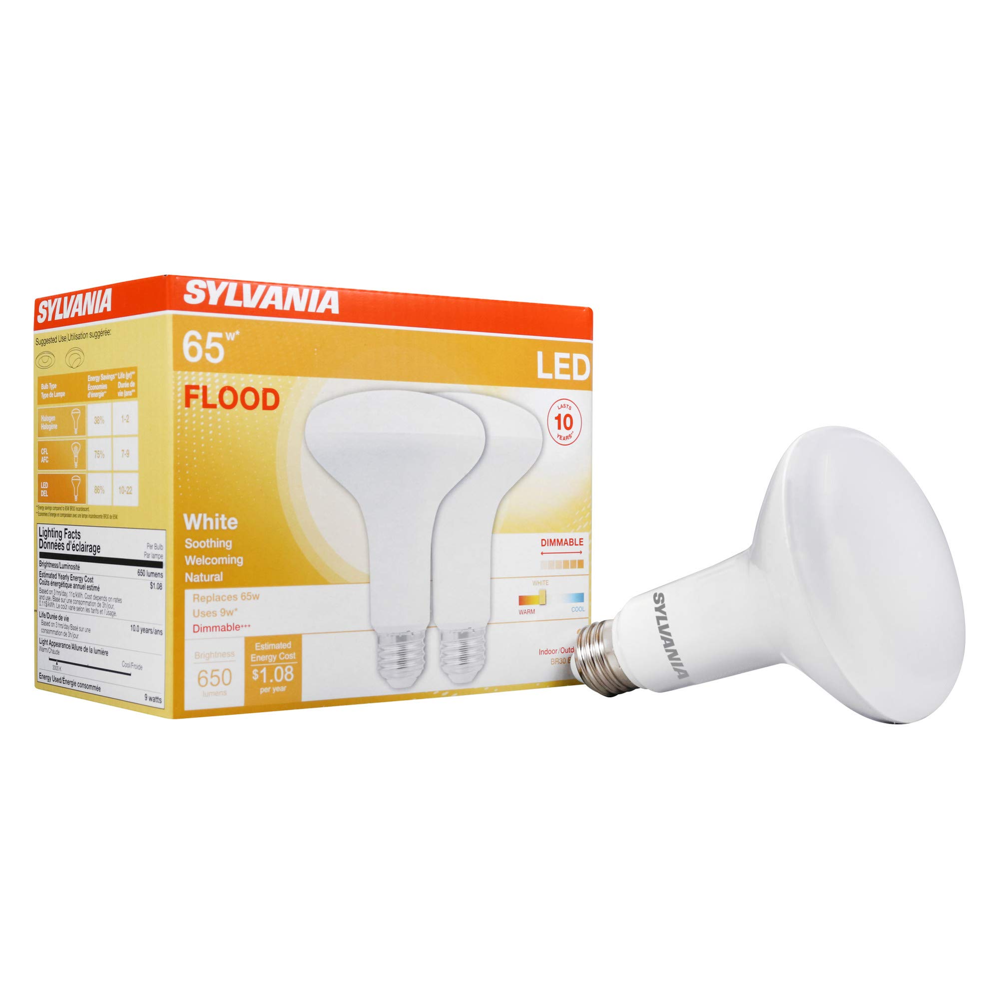 Sylvania LED BR30 Flood Light Bulb, 2 Count (Pack of 1), 3000k
