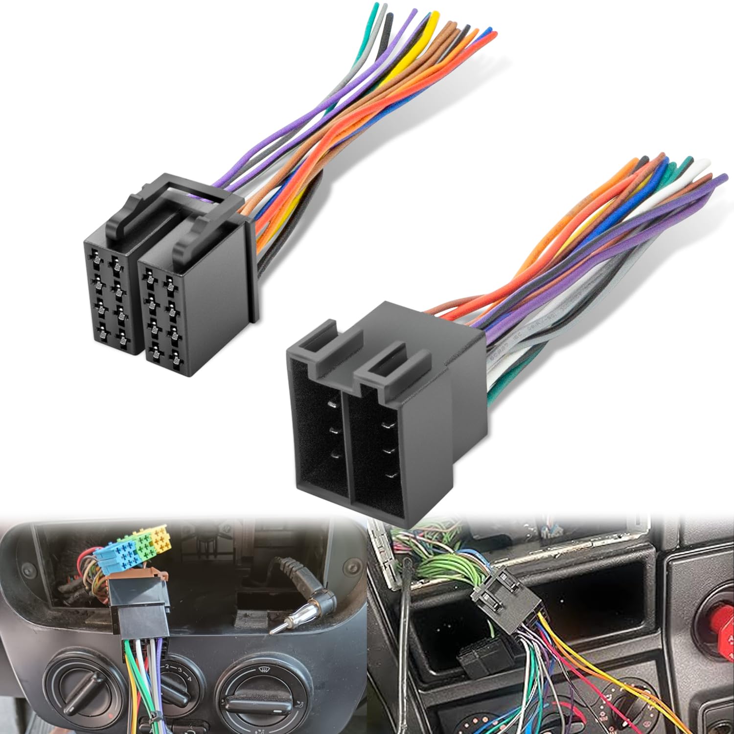 Photo 1 of 16 Pin ISO Radio Wire Harness Adapter Male & Female Fits for Peterbilt Freightliner Semi Truck International Volvo Sterling Mack Kenworth Stereo Connector to JVC Pioneer Kenwood Sony Android