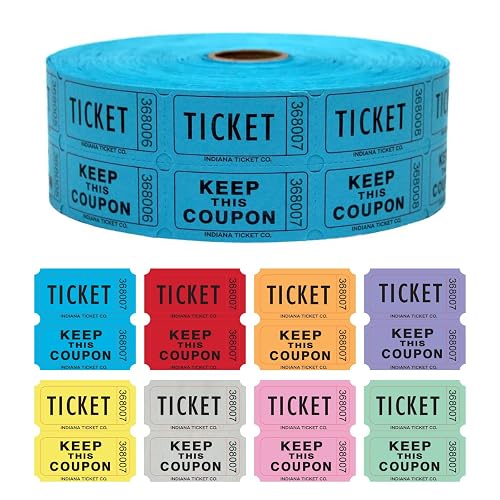 Two Color Raffle Tickets INDIANA TICKET CO. 2000 Count Double Roll Raffle Tickets (Blue ...