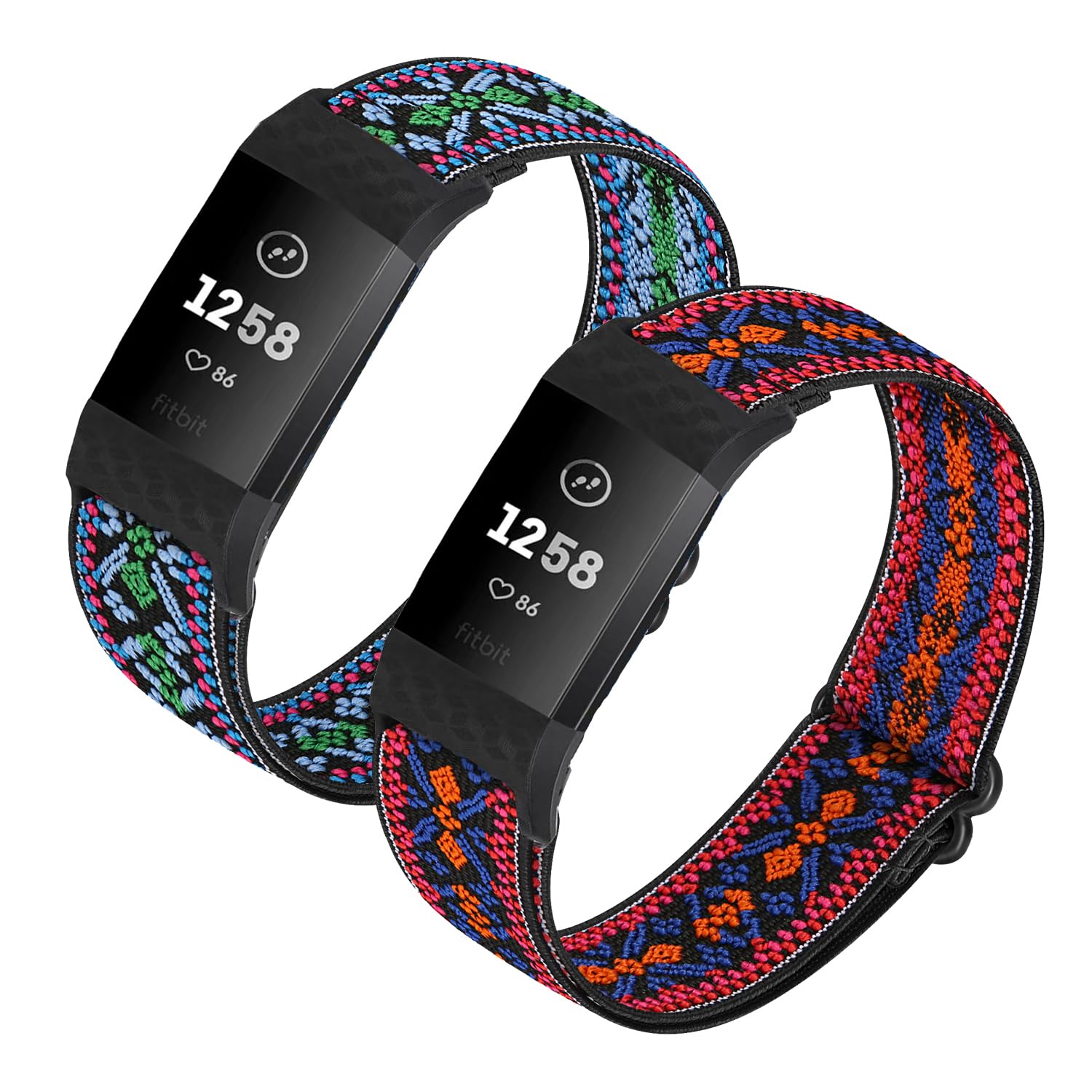 HUYIIO 2 Pack Adjustable Elastic Watch Strap Compatible with Charge 2 Straps, Soft Breathable Nylon Sport Band Stretchy Replacement Wristband For Women Men