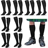 Cozypower 8 Pairs Scottish Kilt Hose for Men Ribbed Kilt Socks Black Knee High Socks Breathable Tube Scottish Accessories for St. Patrick's Day Party Favor, Size L