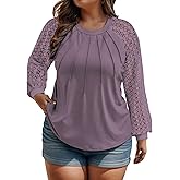 Women's Plus Size Tops Fashion Lace Long Sleeve Shirts Casual Fall Knitted Tunics Dressy Going Out Crewneck Blouses XL-5XL
