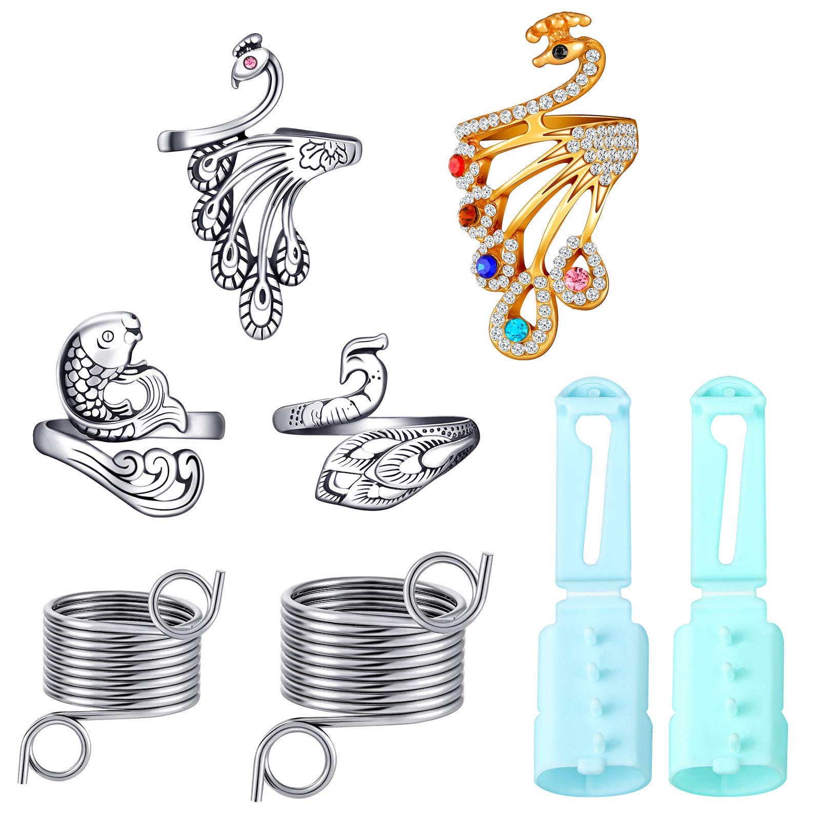 Yarn Guide Finger Holder Set, 2 Pieces Adjustable Knitting Crochet Loop Rings with 6 Pieces Metal and Plastic Yarn Guide Finger Holder Knitting Craft Accessories Tools for Knitting Quilting Sewing