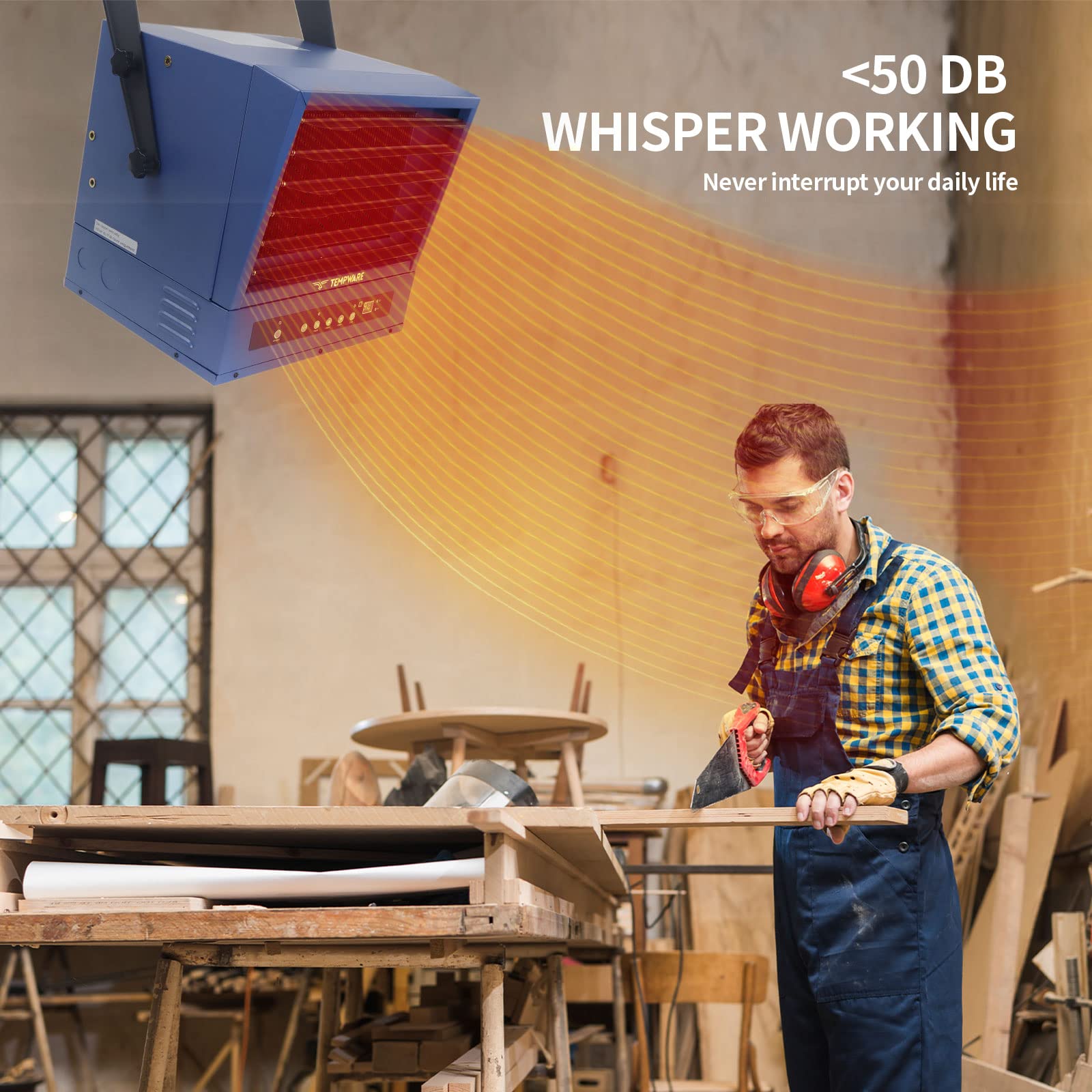 TEMPWARE Electric Garage Heater, 10,000-Watt Digital Fan-Forced Ceiling Mount Shop Heater with ECO Mode, 240-Volt Hardwired with Full-Function Remote and 12-Hour Timer, Ideal for Workshop