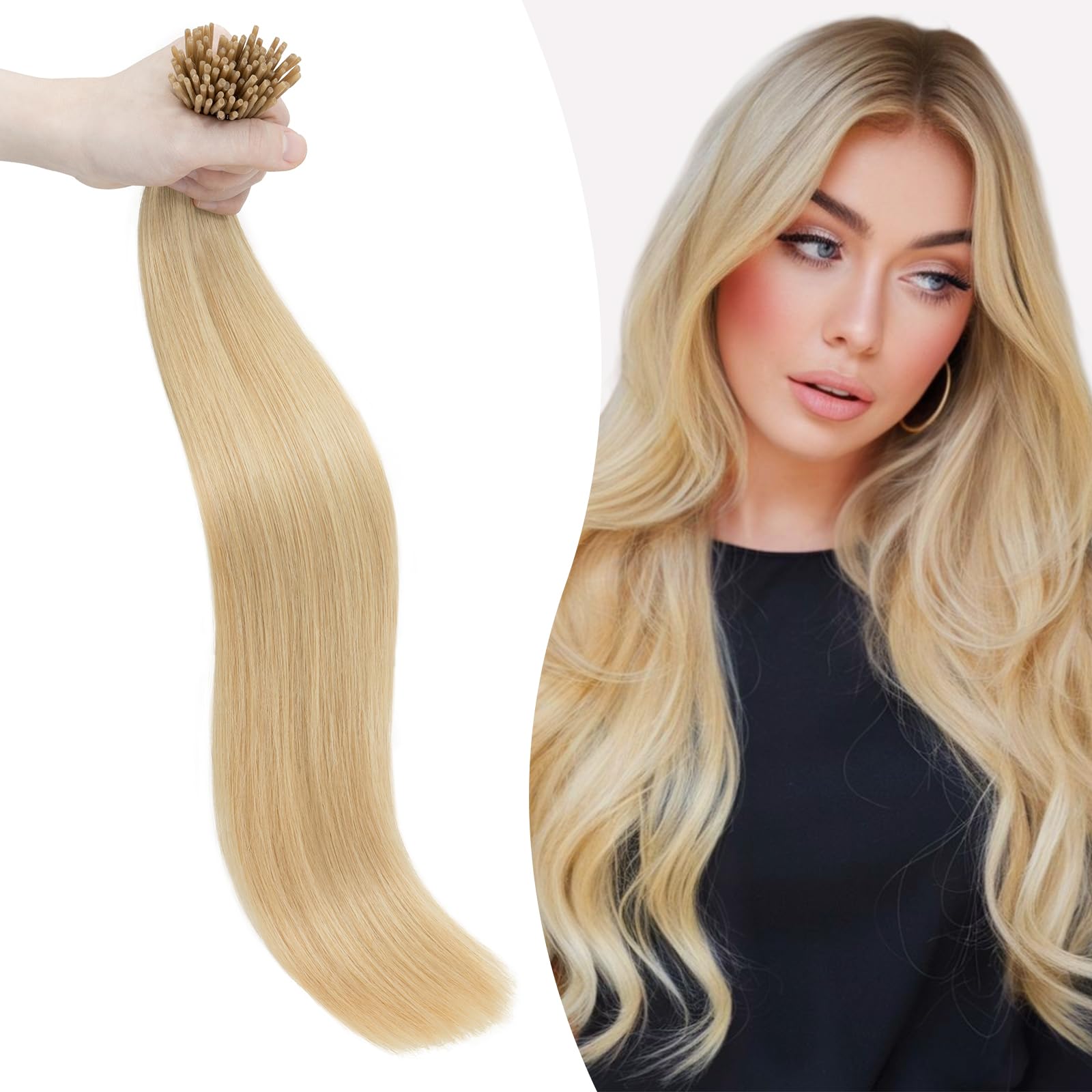 Silk-co 22inch Pre Bonded Stick Tip Human Hair Extensions 1g #24 Natural Blonde 50 Strands Real Remy Keratin I Tip Hair Extension Straight