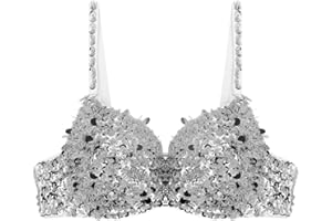 Kvysinly Women's Sparkle Belly Dance Costume Bra Top Sequin Rave Dance Crop Tops Party Club Wear