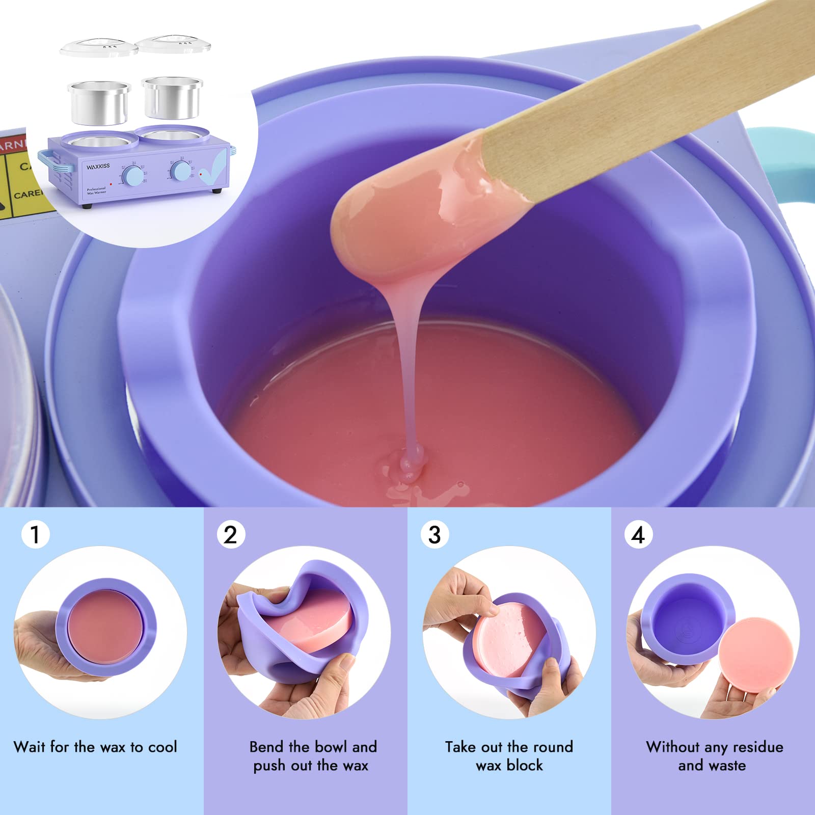 Silicone Wax Warmer Liner 14oz Pot Liner for Waxing Replacement Microwave Easy to Clean Reusable 3pcs Non-Stick Wax Silicone Bowl Diameter 9cm