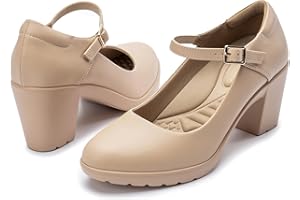 Cusolemore Mary Jane Heels with Arch Support, Closed Round Toe Chunky Pumps for Women, Comfortable Block Heel Dress Shoes