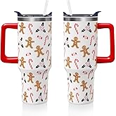 Aokoyi Christmas Gingerbread Man 40oz Tumbler Cup with Handle and Straw, Cute Xmas Candy Gifts for Women Men, Winter Holiday Stainless Steel Water Bottle 1PC