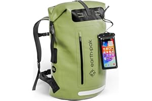 Earth Pak Waterproof Backpack - Heavy Duty Hiking Backpack - Roll-Top Closure Bag - Cushioned Dry Bag Waterproof Phone Case