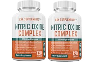 KRK SUPPLEMENTS 2 Bottles Nitric Oxide Complex 3500mg Per Serving L-Arginine HCL AAKG AKG Alpha Ketoglutarate Citrulline Malate 240 Total Capsules