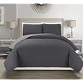 KingLinen Embossed Geometric Reversible Bedspread/Quilt/Coverlet with Sham Set (Charcoal, King)