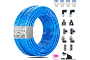 QITUO 8mm Air line kit,8mm OD x 52.5 Feet Blue Air Hose Tubing Fittings,15pcs Compressed Air Line Accessory Kit Push to Connect Fittings for Air Line