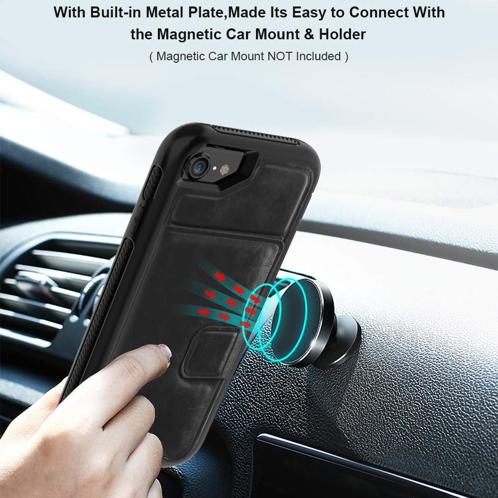 SXcase iPhone 6/6s Case,Leather Card Holder Wallet Shockproof Protective Phone Case for Apple iPhone 7/8 (4.7 inch)[Black]