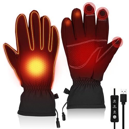 Heated Gloves for Men Women, Fizzyo USB Hand Warmer Motorcycle Heating Gloves, Electric Touchscreen Warm Glove Windproof Winter Mittens for Outdoor Sports Fishing Hiking Cycling Skiing