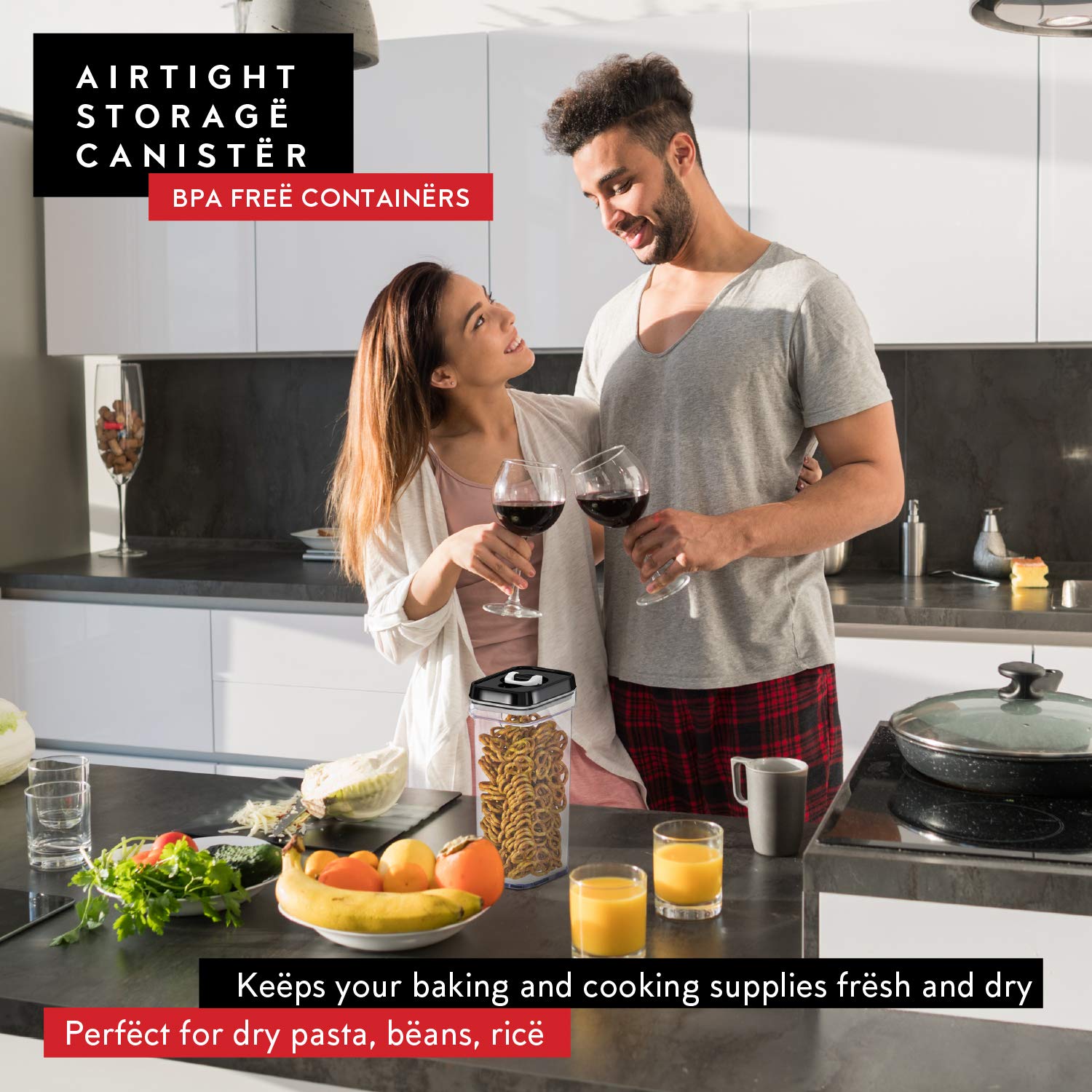 DWËLLZA KITCHEN Airtight Food Storage Containers with Lids – 4 Piece Set/All Same Size - Medium Air Tight Clear Plastic Pantry & Kitchen Container for Chips & Snacks BPA-Free - Keeps Food Fresh & Dry