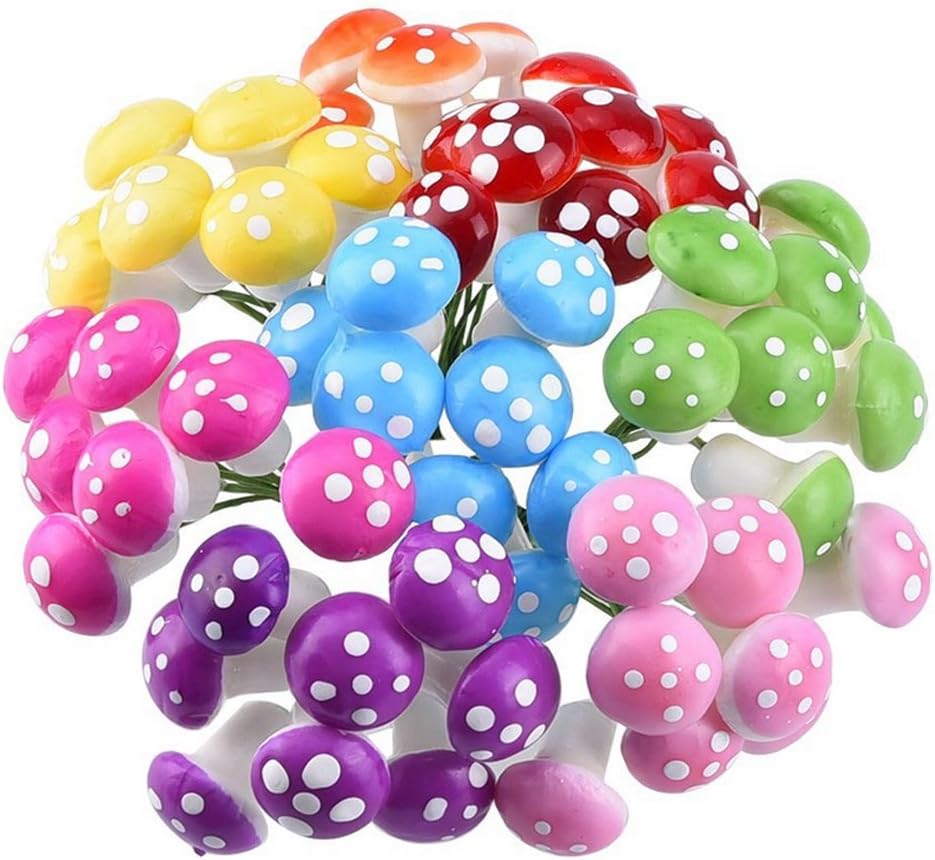 Dreammy 60 pcs Mini Fairy Garden Colorful Mushroom