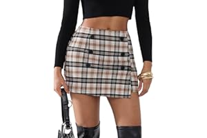 EXLURA Womens Fall Plaid Bodycon Mini Skirts High Elastic Wasit Short Skirt Trendy Winter Sexy Y2K Fashion Outfit